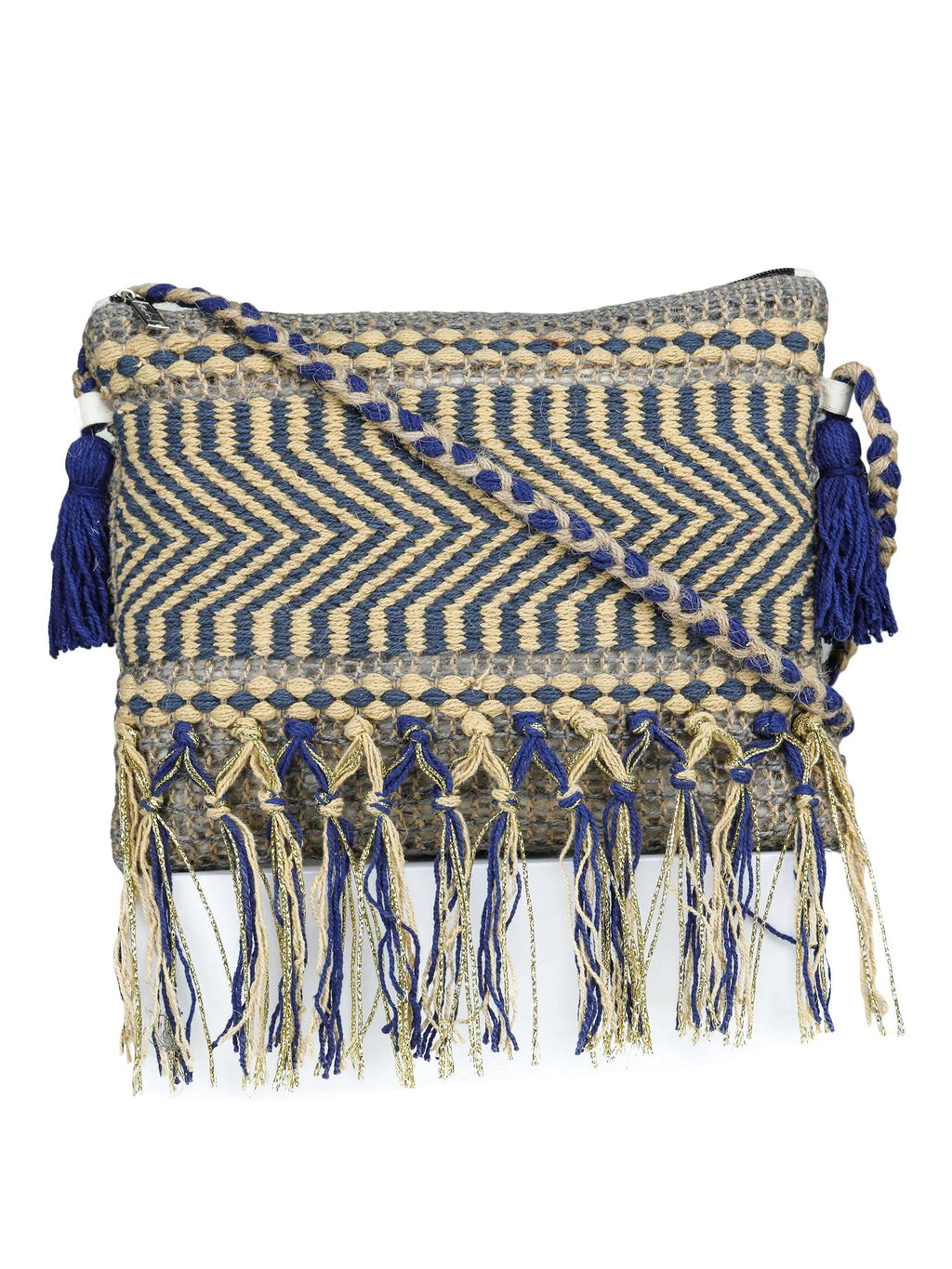 Multicolor tassel Hand Woven Tote Bag - SanskrutiHomes 