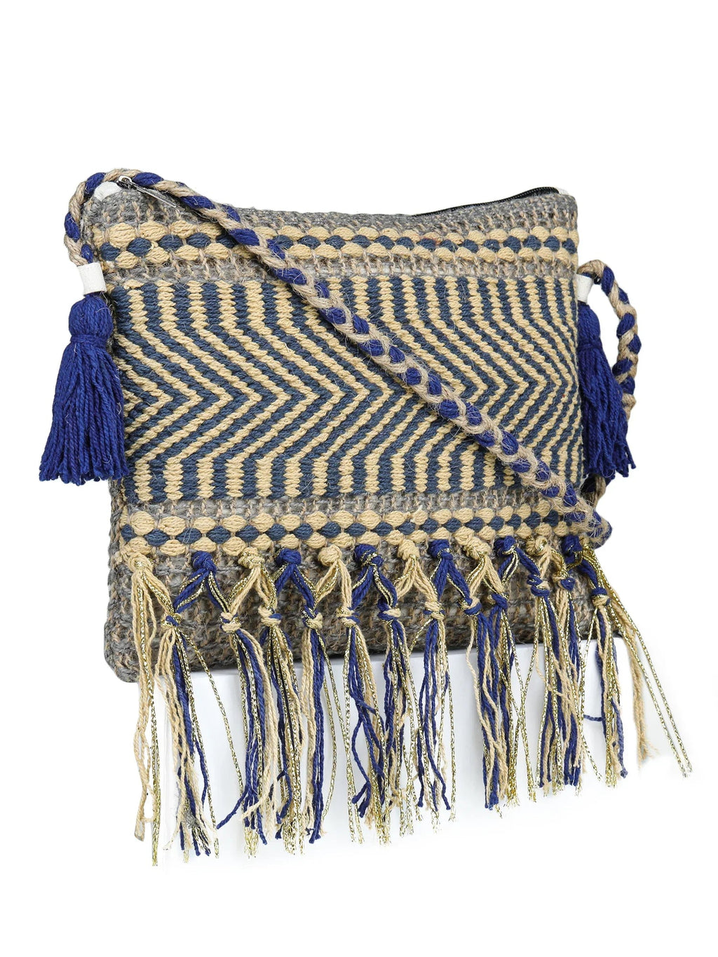 Multicolor tassel Hand Woven Tote Bag - SanskrutiHomes 