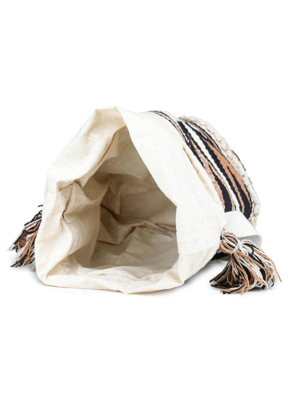 White Orange Tasseled Hand Woven Tote Bag - SanskrutiHomes 