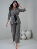 Grey Solid Cotton Night Suit For Women