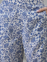Off White Round Neck Floral Printed Night Suit - SanskrutiHomes 