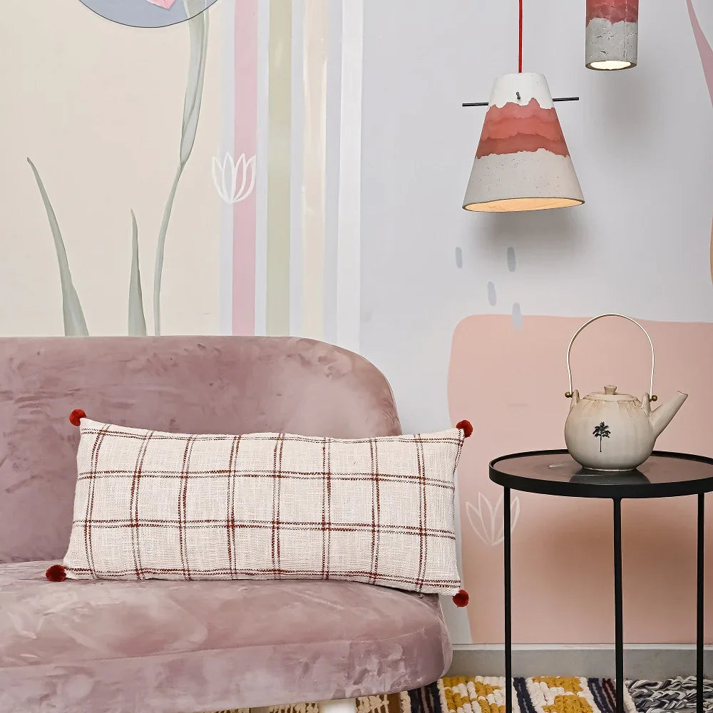 Hand-made Cotton handloom lumbar pillow - SanskrutiHomes 