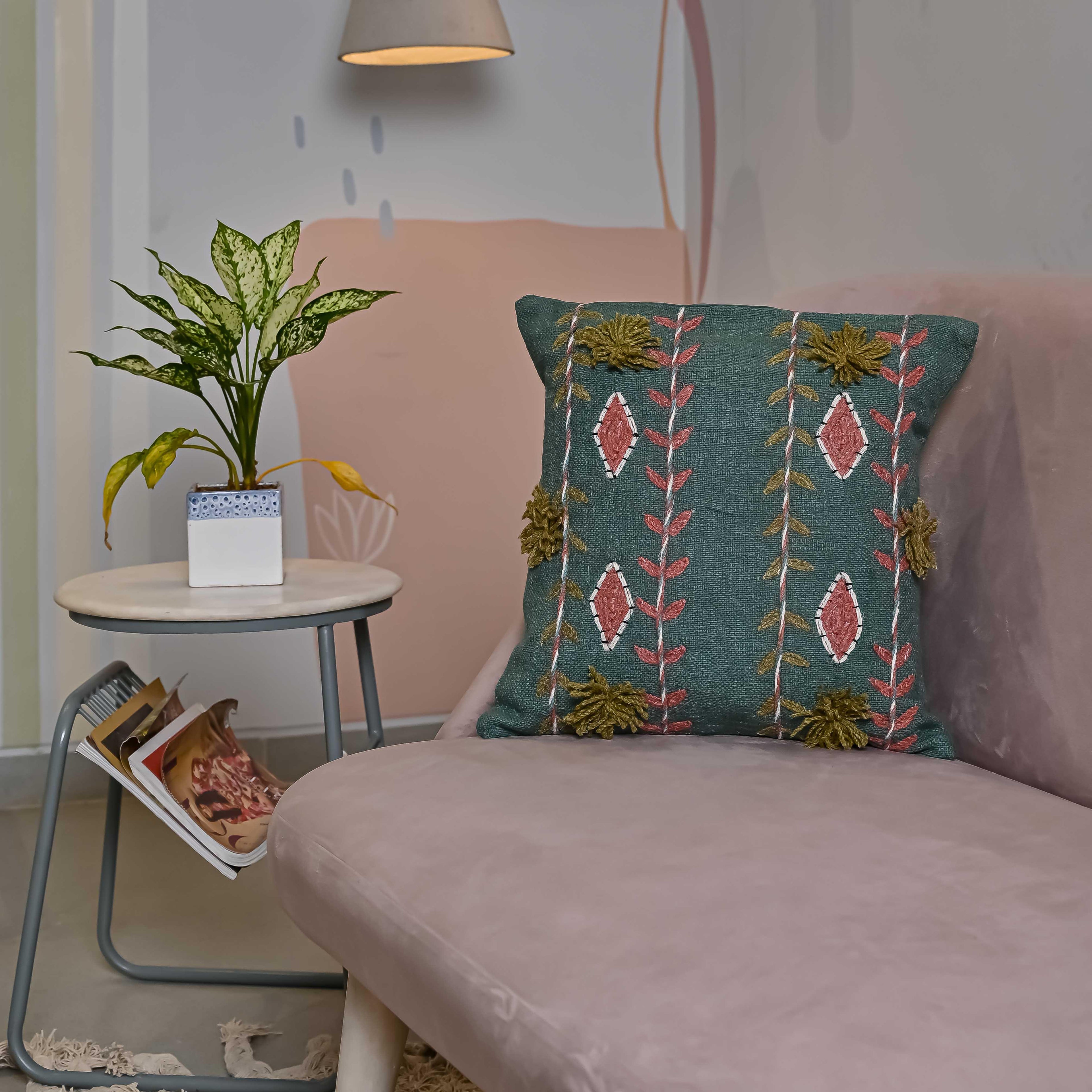 Green Handloom Pure Cotton Cushion Cover - SanskrutiHomes 