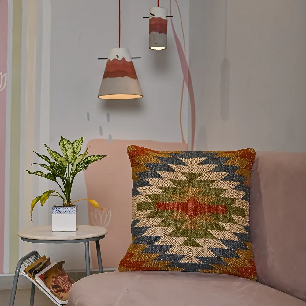 Vintage style Hand-made Jute Cushion Cover - SanskrutiHomes 