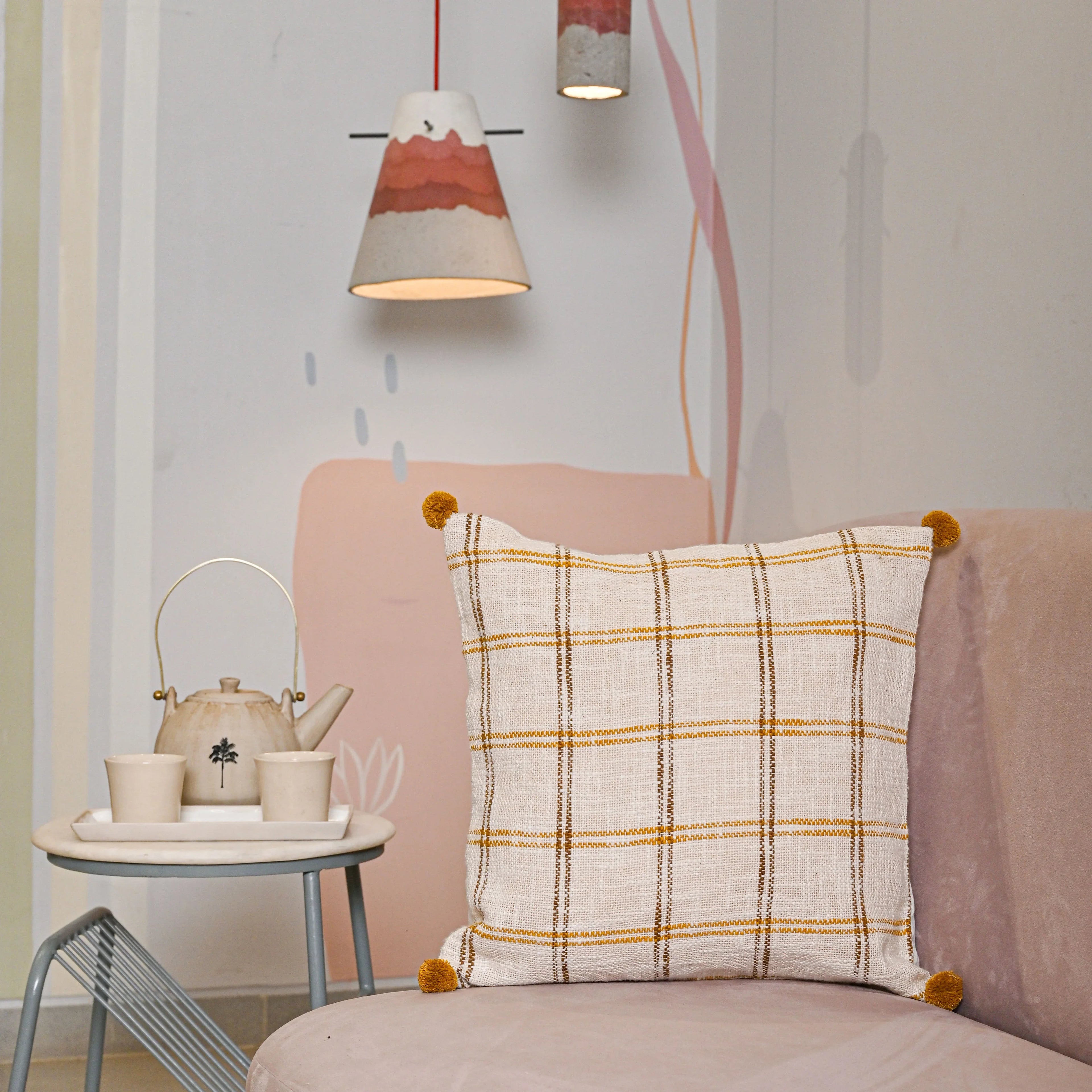 Handloom Pure Cotton Cushion Cover with pompom - SanskrutiHomes 