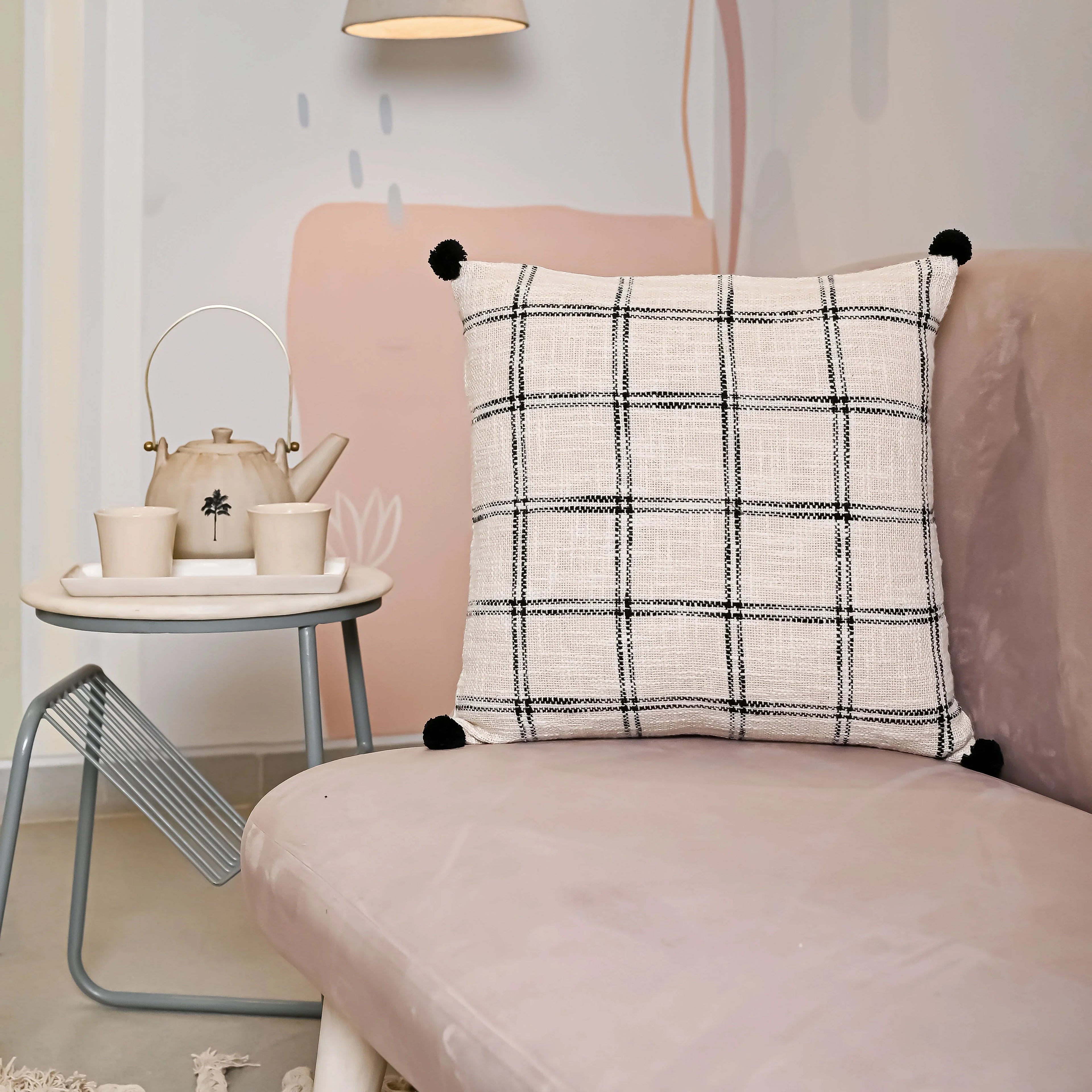 Handloom Pure Cotton Cushion Cover with pompom - SanskrutiHomes 