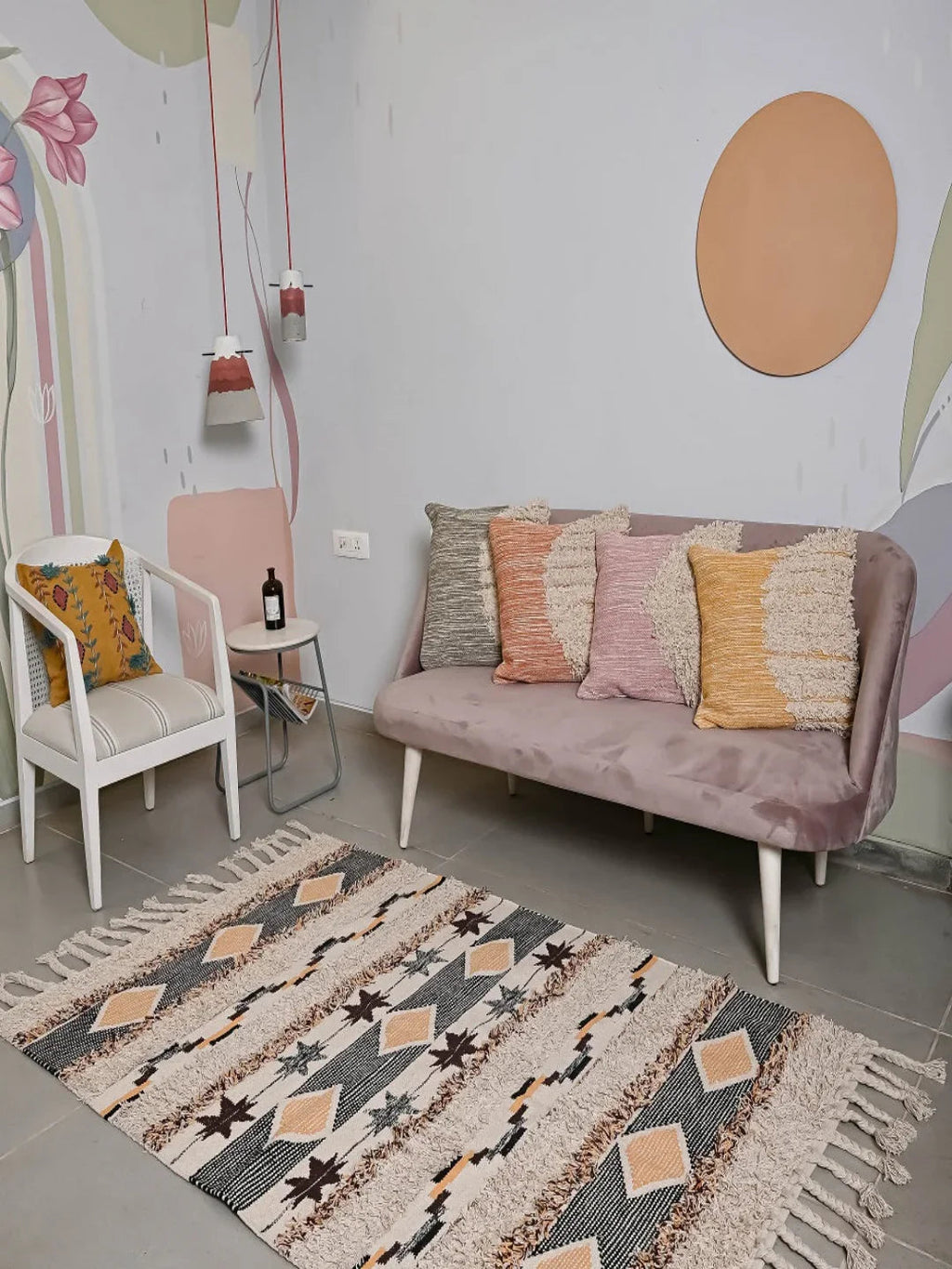 Hand-weaved 100% Cotton Multi-color Rug - SanskrutiHomes 