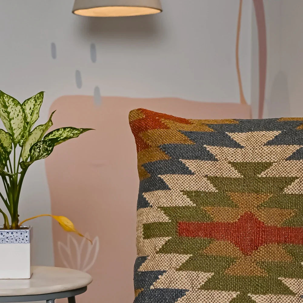 Vintage style Hand-made Jute Cushion Cover - SanskrutiHomes 