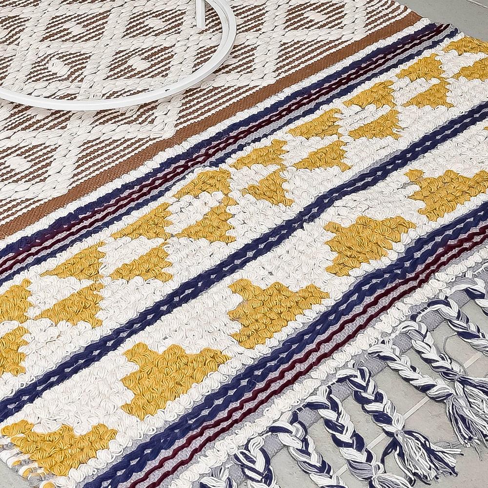 Hand-weaved 100% Cotton woven Multi-color Rug - SanskrutiHomes 