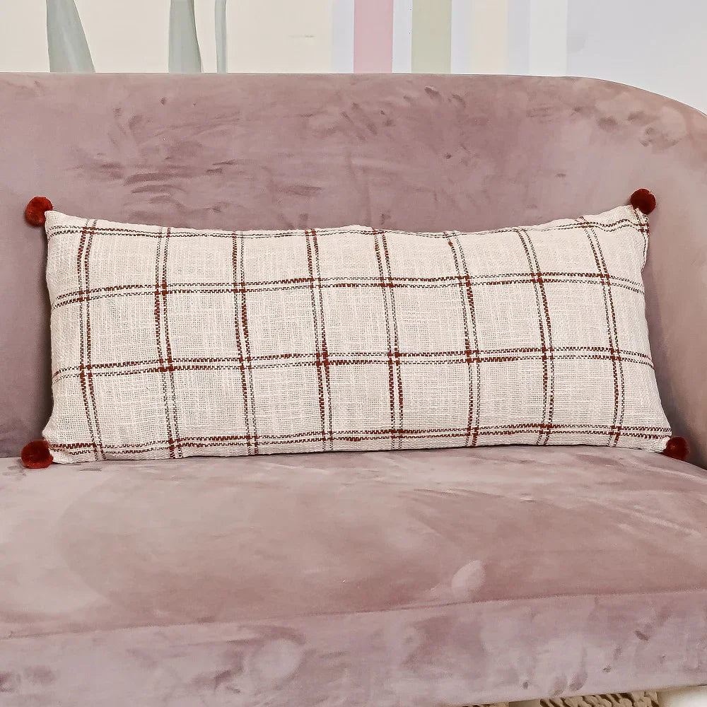 Hand-made Cotton handloom lumbar pillow - SanskrutiHomes 