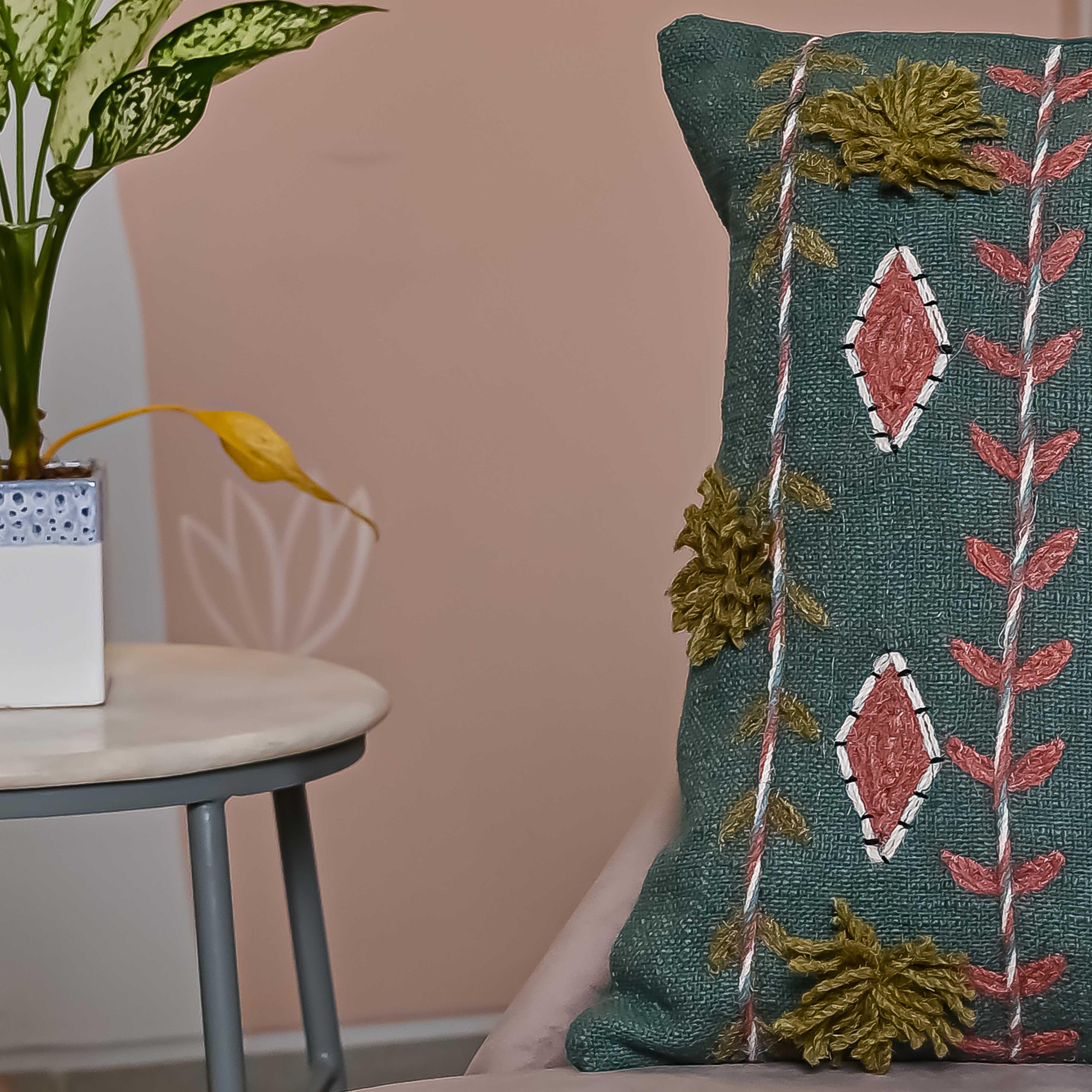 Green Handloom Pure Cotton Cushion Cover - SanskrutiHomes 