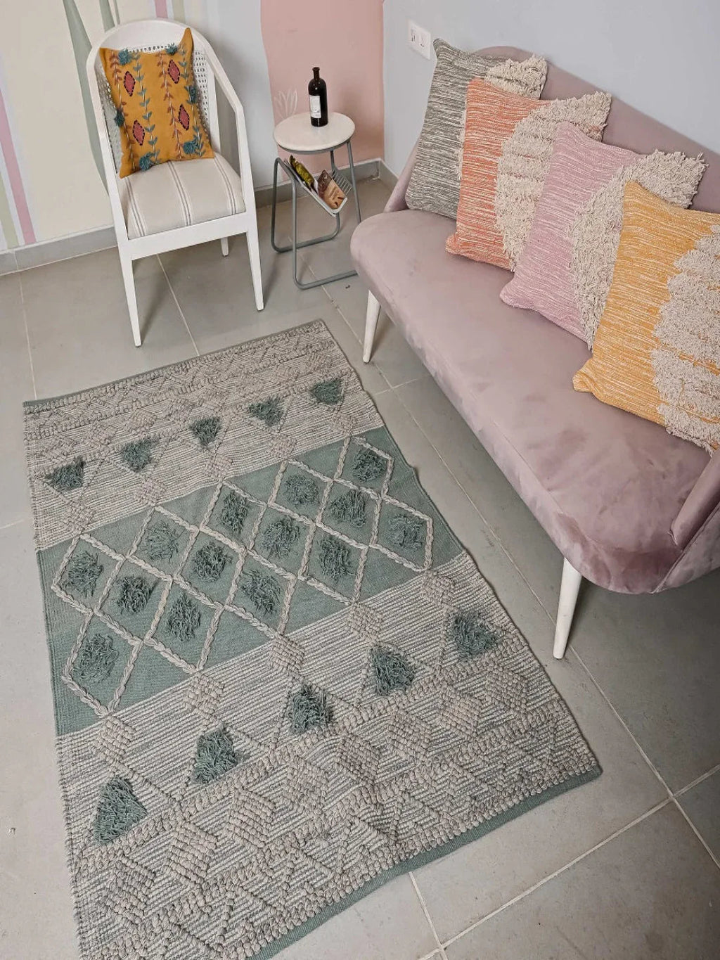 Hand-weaved 100% Cotton Multi-color Rug - SanskrutiHomes 