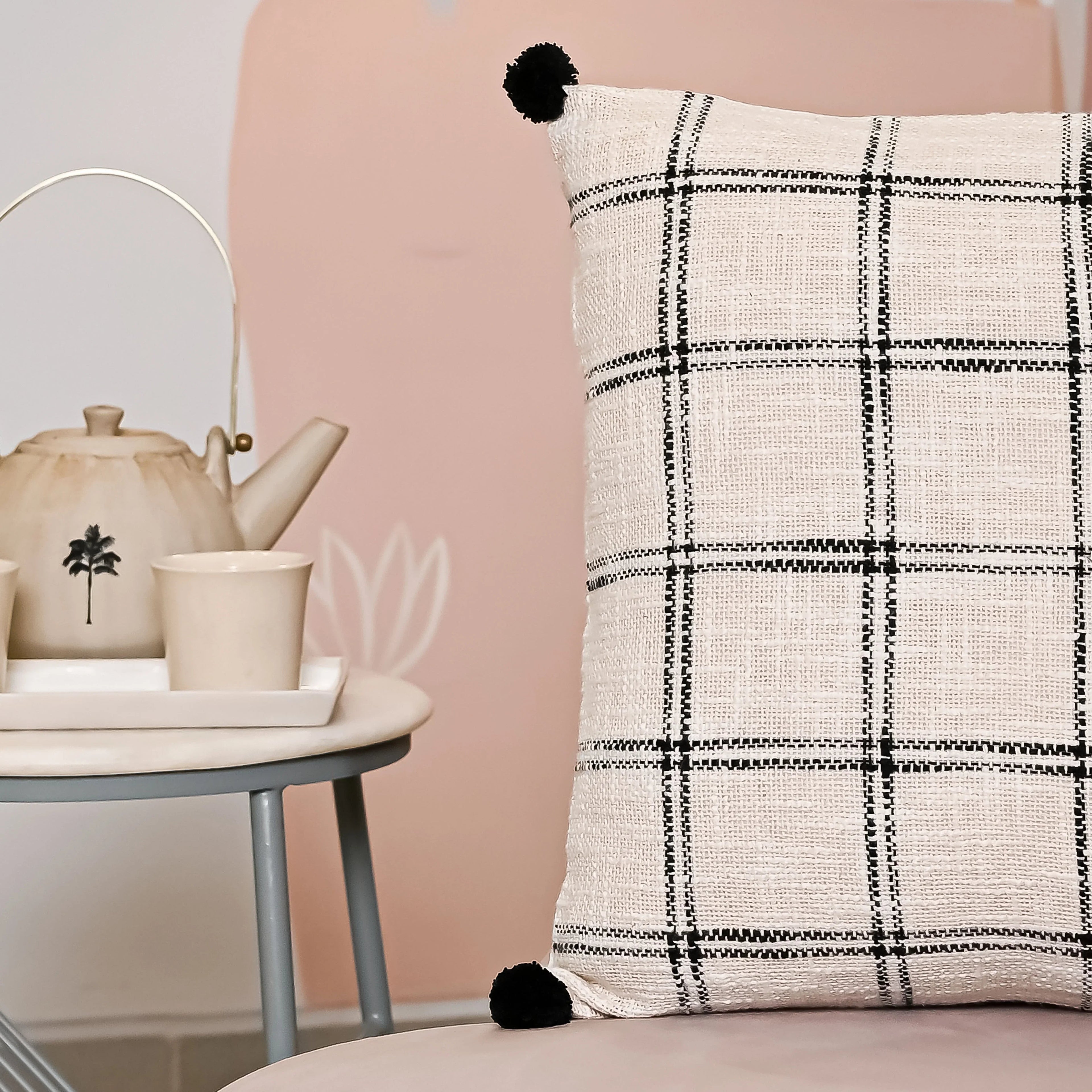 Handloom Pure Cotton Cushion Cover with pompom - SanskrutiHomes 