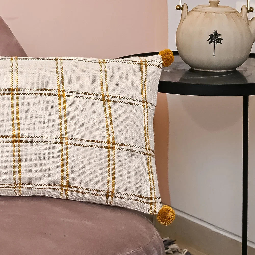 Hand-made Cotton handloom lumbar pillow - SanskrutiHomes 