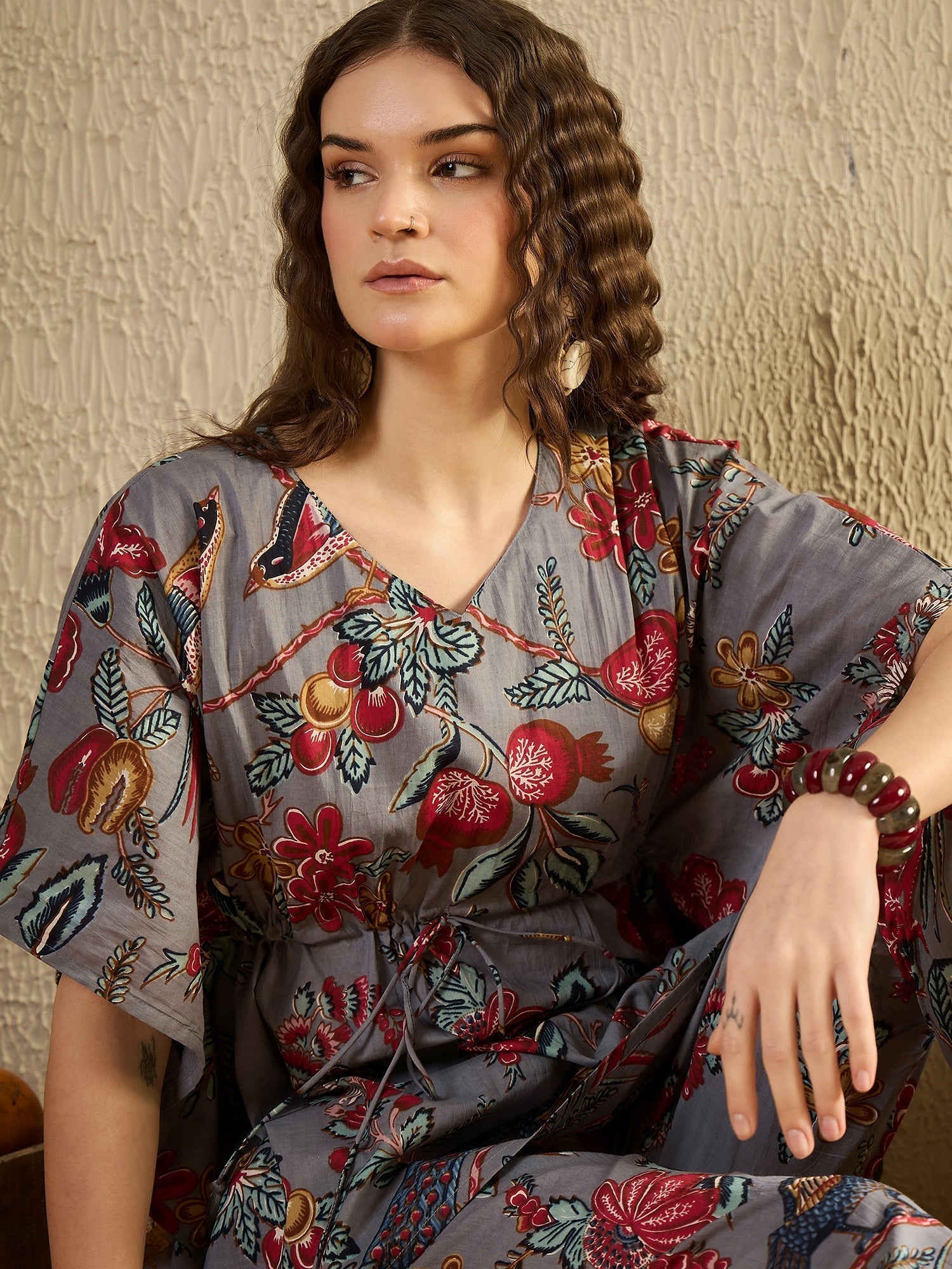 Women Floral Printed Beige Night Suit Set - SanskrutiHomes 