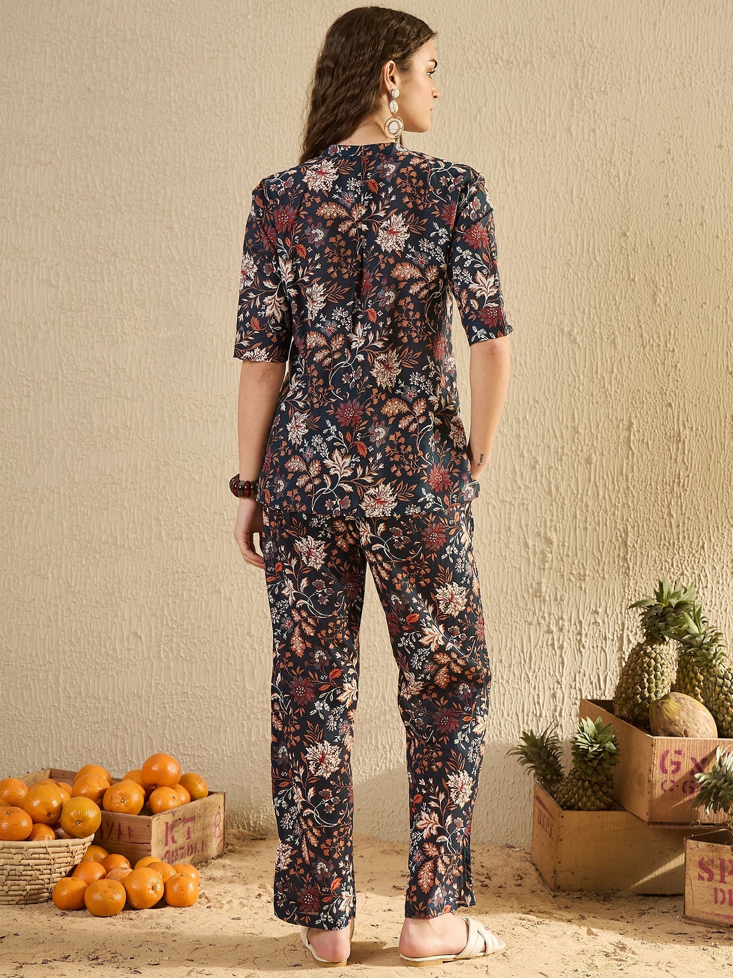 Women Floral Printed Blue Night Suit Set - SanskrutiHomes 