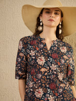 Women Floral Printed Blue Night Suit Set - SanskrutiHomes 