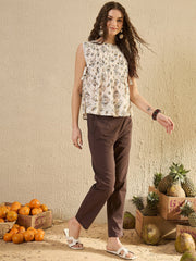 Brown Printed Pintuk Co Ord Set - SanskrutiHomes 