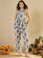 Blue Foral Printed Co Ord Set - SanskrutiHomes 