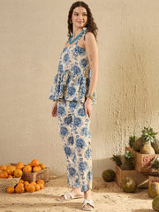 Blue Foral Printed Co Ord Set - SanskrutiHomes 