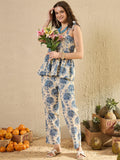 Blue Foral Printed Co Ord Set - SanskrutiHomes 