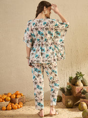 Women Floral Printed Multi Color Night Suit Set - SanskrutiHomes 