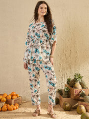 Women Floral Printed Multi Color Night Suit Set - SanskrutiHomes 
