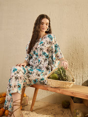 Women Floral Printed Multi Color Night Suit Set - SanskrutiHomes 