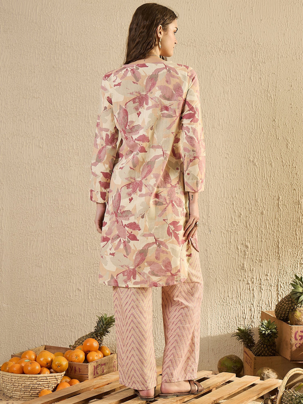 Pink Tropical Printed Co Ord Set - SanskrutiHomes 