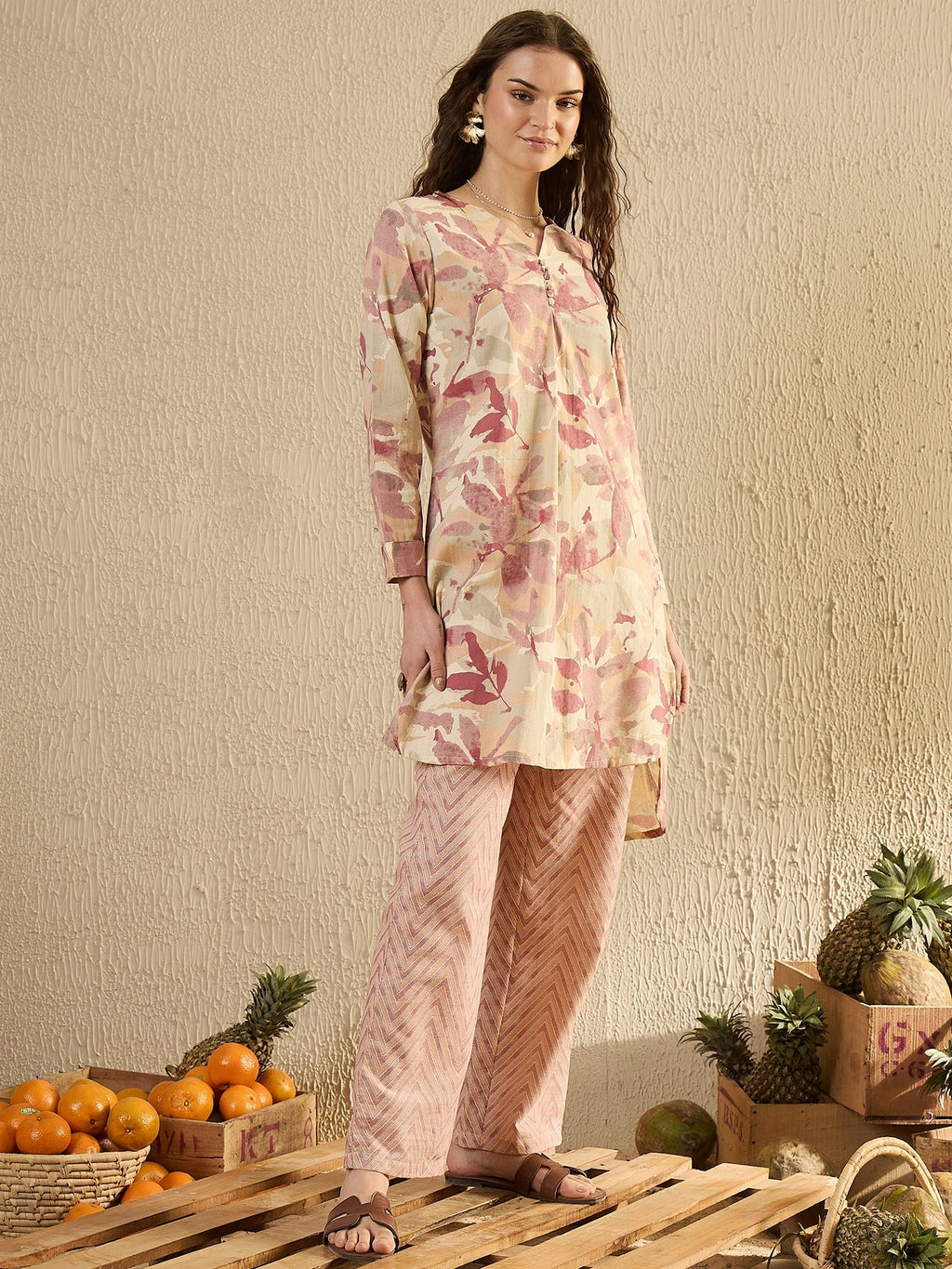 Pink Tropical Printed Co Ord Set - SanskrutiHomes 