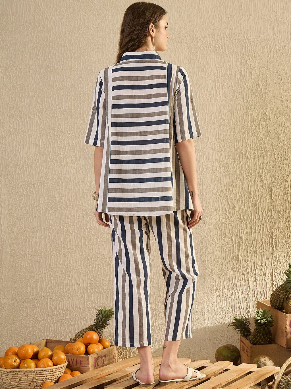 Blue Striped Co Ord Set - SanskrutiHomes 