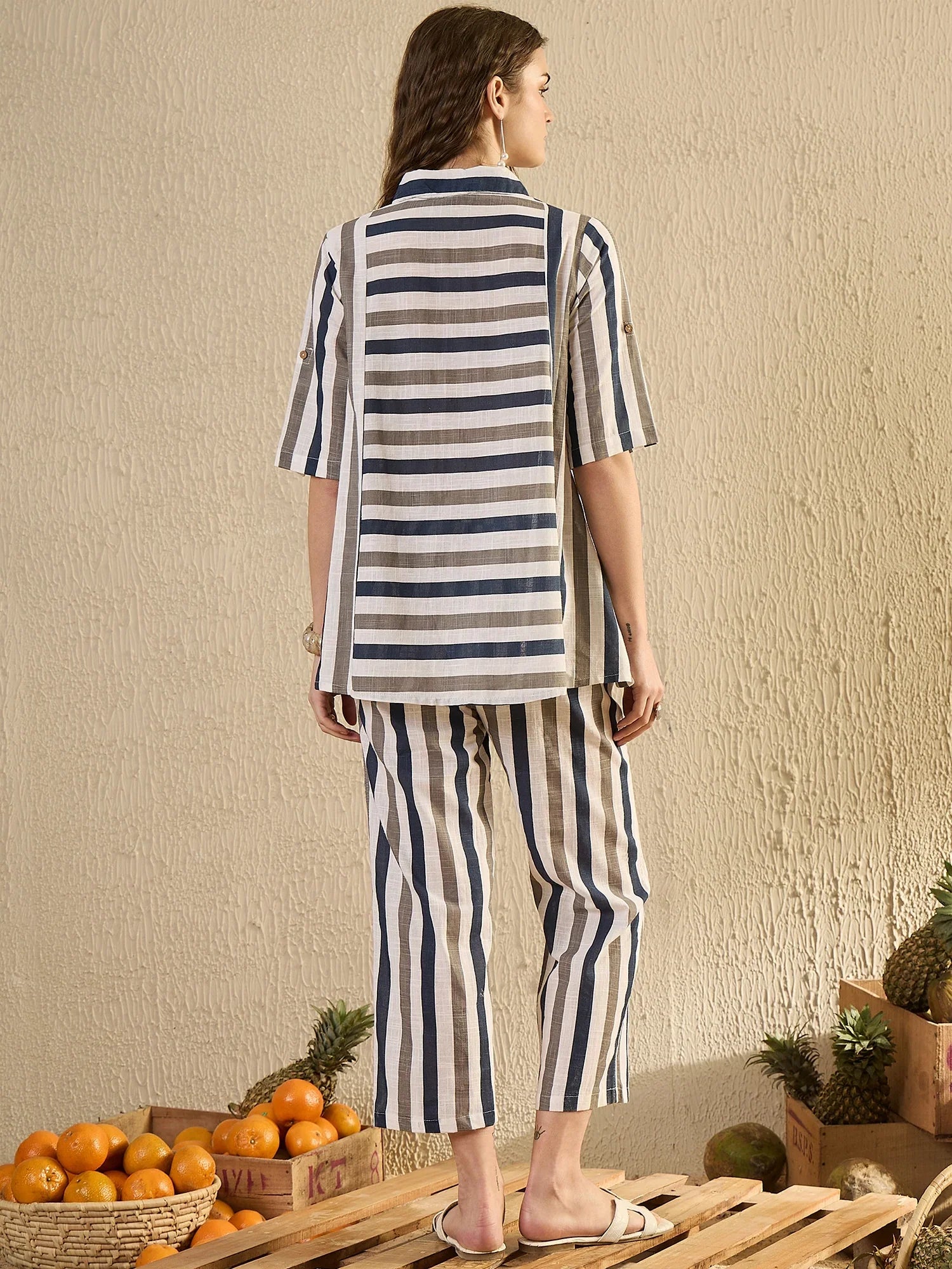 Blue Striped Co Ord Set - SanskrutiHomes 