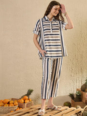 Blue Striped Co Ord Set - SanskrutiHomes 