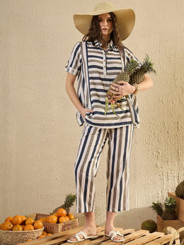 Blue Striped Co Ord Set - SanskrutiHomes 
