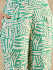 Women Abstract Printed Sea Green Night Suit Set - SanskrutiHomes 