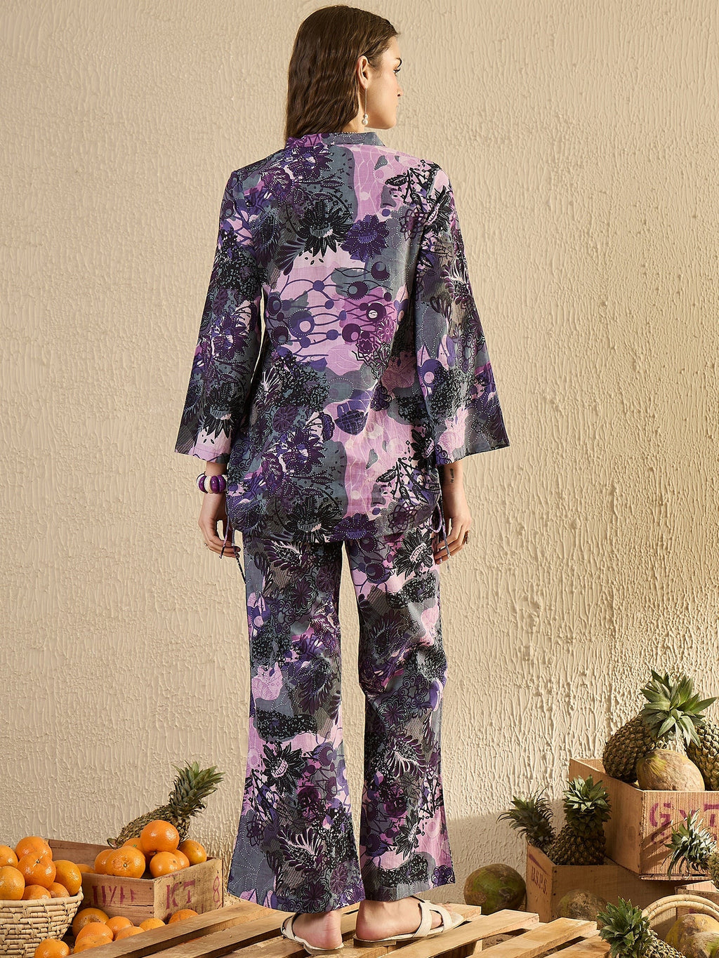 Purple Tropical Printed Co Ord Set - SanskrutiHomes 