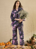 Purple Tropical Printed Co Ord Set - SanskrutiHomes 