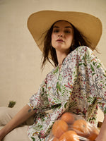 White Color Floral Printed V-Neck Dress for Women - SanskrutiHomes 