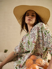 White Color Floral Printed V-Neck Dress for Women - SanskrutiHomes 