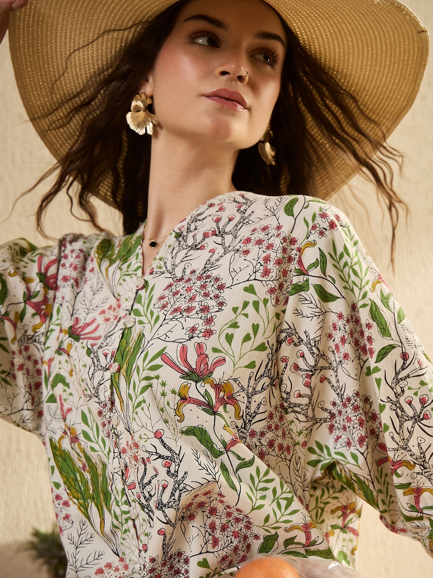 White Color Floral Printed V-Neck Dress for Women - SanskrutiHomes 