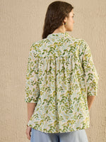 White Color Leaf Printed Cotton Shirt for Women - SanskrutiHomes 