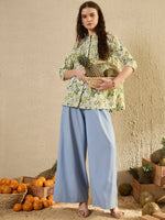 White Color Leaf Printed Cotton Shirt for Women - SanskrutiHomes 