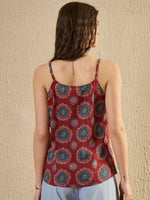Red Floral Printed Top for Women - SanskrutiHomes 