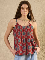 Red Floral Printed Top for Women - SanskrutiHomes 