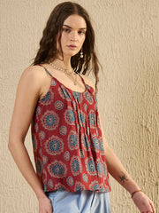 Red Floral Printed Top for Women - SanskrutiHomes 