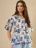 Blue Foral Printed Tie-Up Top
