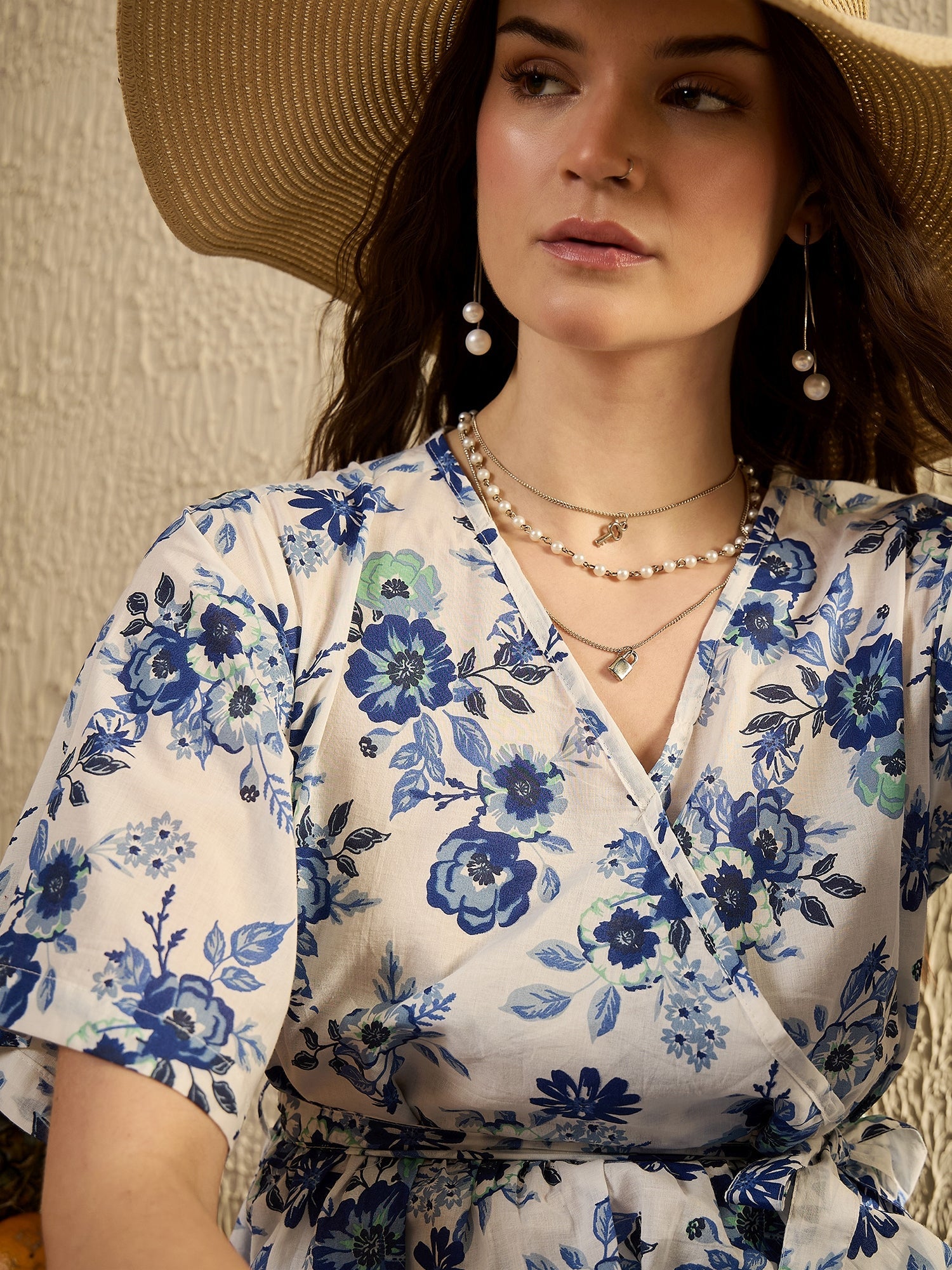 Blue Foral Printed Tie-Up Top