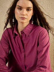 Pink Solid Print Cotton Women Shirt - SanskrutiHomes 