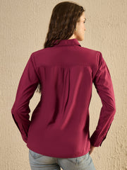 Maroon Color Solid Cotton Women Shirt - SanskrutiHomes 