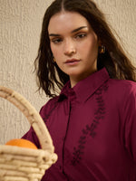 Maroon Color Solid Cotton Women Shirt - SanskrutiHomes 